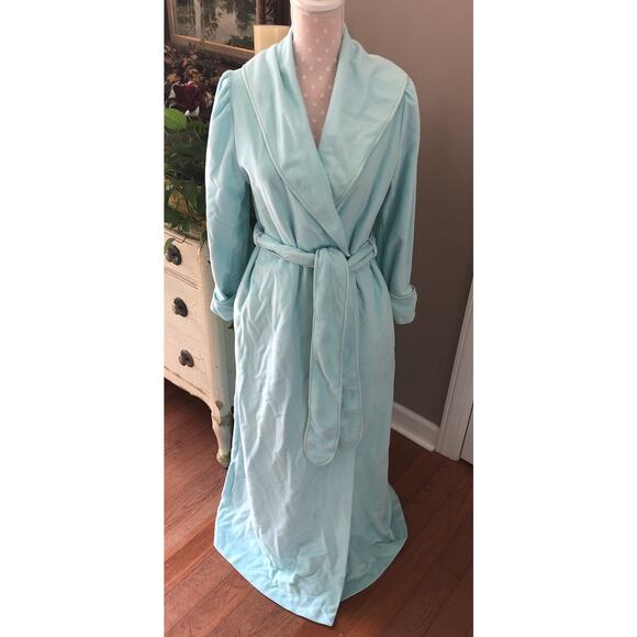 Vintage VANITY FAIR Wrap Around Robe Teal Blue Fleece Sz Small USA - Picture 1 of 7